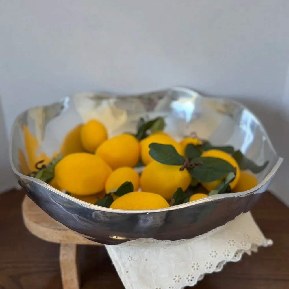 Vintage‎ Polished Aluminum Serving Bowl Organic Wavy Rim Silver Centerpiece 14in